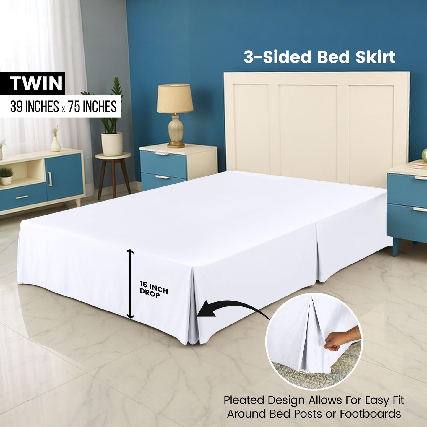 Utopia Bedding Twin Bed Skirt - Soft Quadruple Pleated Ruffle - Easy Fit with 15 Inch Tailored Drop - Hotel Quality, Shrinkage and Fade Resistant (Twin, White)