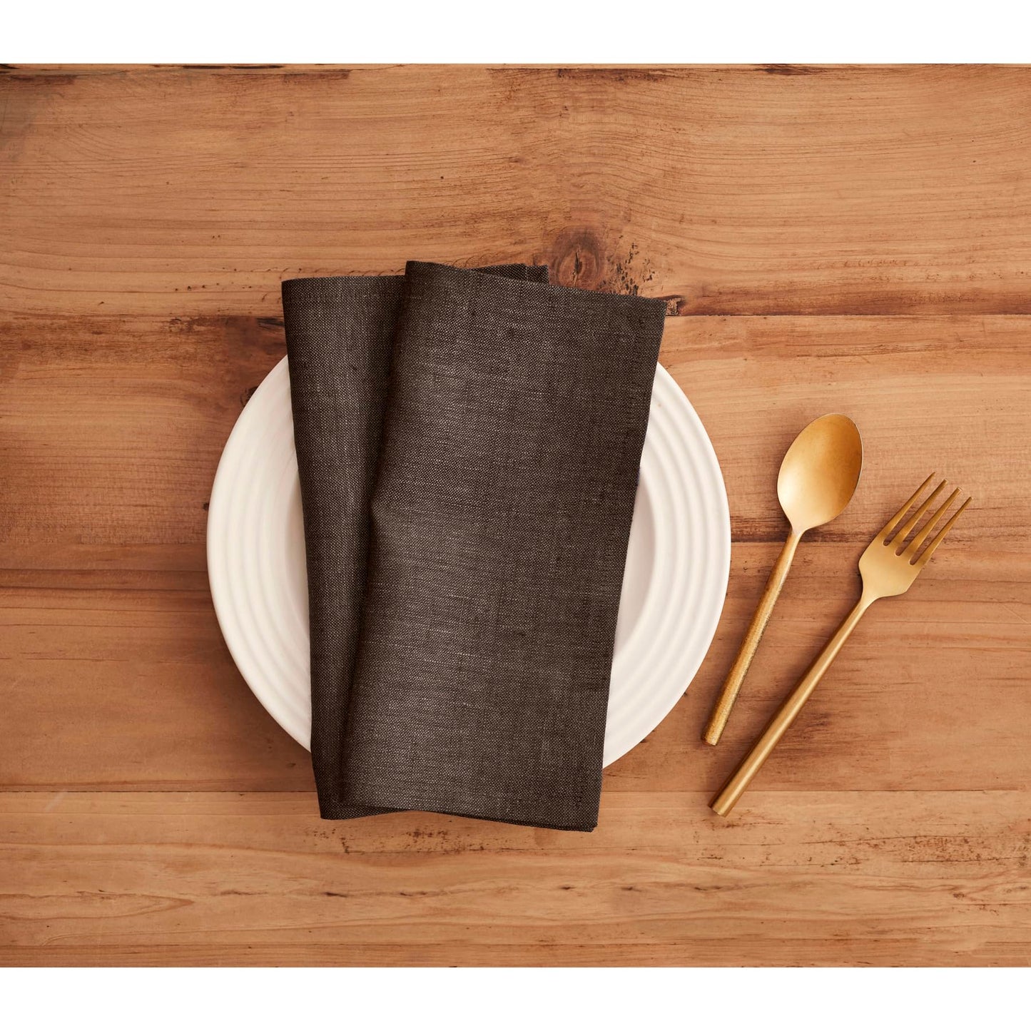 Solino Home Linen Cocktail Napkins 9 x 9 Inch – 100% Pure Linen Fabric Chambray Brown Cloth Napkins Set of 12 – Machine Washable Beverage Cocktail Napkins – Athena