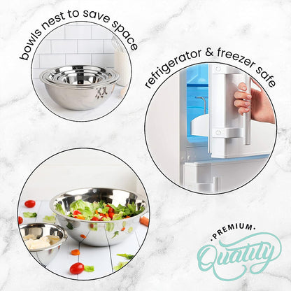 WHYSKO Stainless Steel Mixing Bowl Set - 5-Piece Eco-Friendly Food Storage Organizers | Heavy Duty for Home & Kitchen