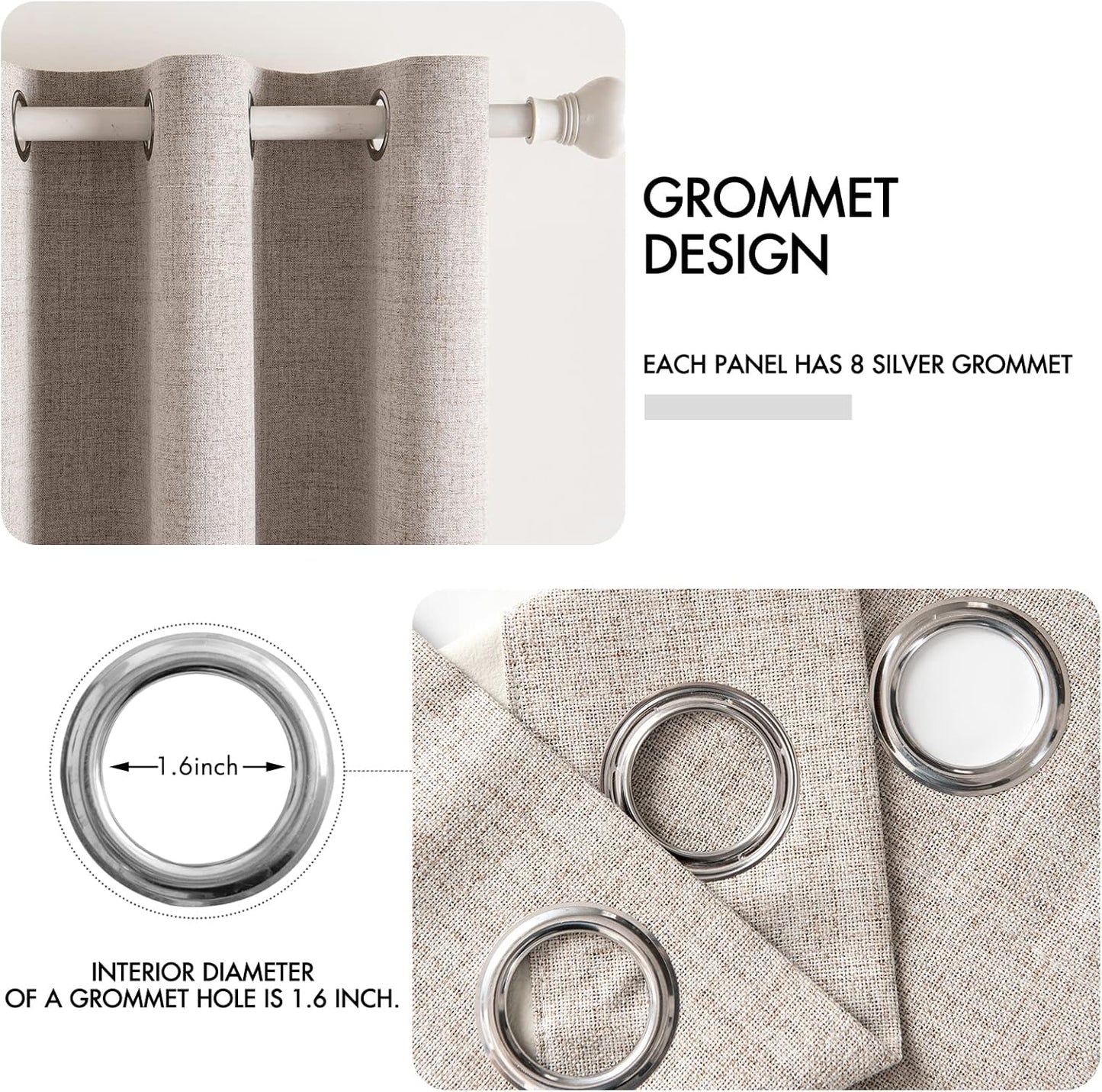 MIULEE Linen Blackout Curtains - 100% Room Darkening Thermal Insulated Grommet Panels | Khaki, 42"x63" (2 PCs)