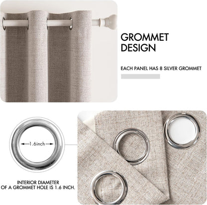 MIULEE Linen Blackout Curtains - 100% Room Darkening Thermal Insulated Grommet Panels | Khaki, 42"x63" (2 PCs)