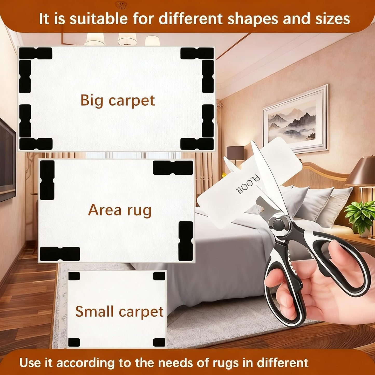 Rug Carpet Non-Slip Grippers by [Brand Name] - Reusable Double-Sided Tape Pads for Area Rugs | 8 Strong Adhesive Grippers