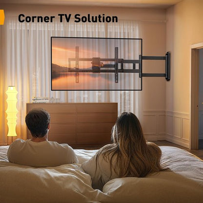 Perlegear Corner TV Wall Mount Long Arm TV Mount for 42-84 Inch TVs up to 150 lbs - Full Motion Wall Mount Single Stud with 37.2" Extension & Swivel Articulating Arm & Tilt, MAX VESA 600x400mm