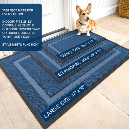 OLANLY Indoor Outdoor Front Door Mat - Waterproof All-Season Doormat, Sturdy Rubber, 71x23, Light Blue