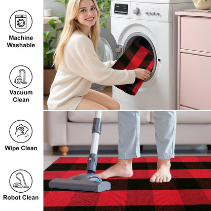 OLANLY Buffalo Plaid Rug 2'4" x 3'7" (27.5" x 43") – Red and Black Cotton Checkered Doormat, Washable Indoor Outdoor Rug for Layered Front Porch, Kitchen, Entryway Decor