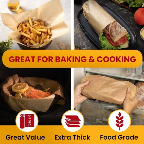 Baker’s Signature Unbleached Parchment Paper Roll - Heavy Duty Non-Stick 15in x 210ft for Baking & Cooking