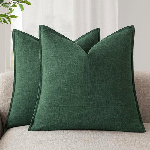 Foindtower Decorative Linen Throw Pillow Covers - Soft Euro Cushion Cases | Farmhouse Style, 16 x 16 Inch, Pine Green