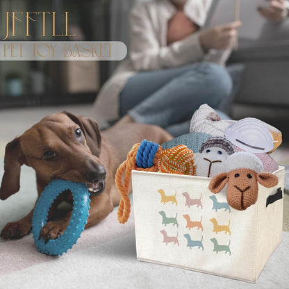 Skiennix Colorful Dachshund Dog Toy Basket - Collapsible Storage Organizer for Pet Supplies