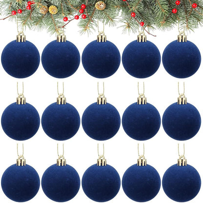 Menkxi 15 Pcs Blue Velvet Christmas Ornaments Ball 1.97'' - With Gold Buckle & Ribbon (Variation: Blue+15+Flocking Ball)