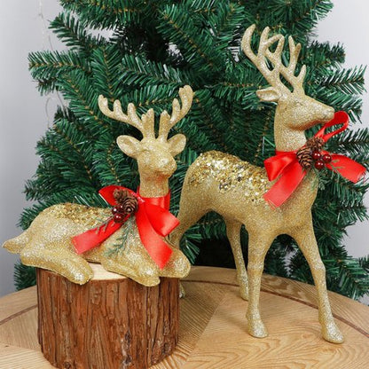 Juegoal Glitter Golden Reindeer Figurines - Set of 2 Christmas Tabletop Decorations | 12.6" Plastic Ornaments