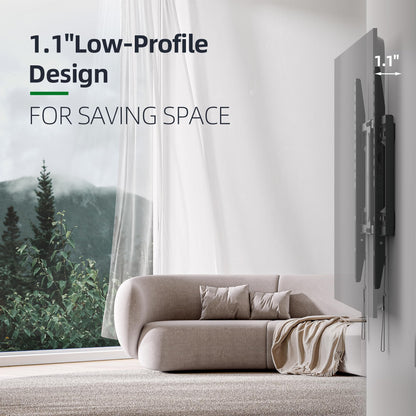 USX MOUNT Fixed TV Wall Mount,Low Profile TV Mount for Most 37-86 Inch Flat Screen Televisions,Max VESA 600x400mm Wall Mount Bracket Holds up to 132 lbs,Fits 16"/18"/24" Wood Studs,Quick Release Lock