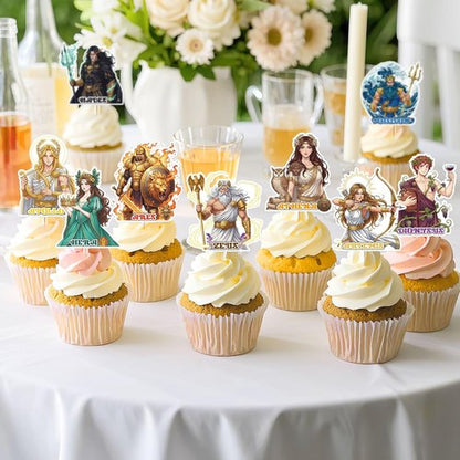 Greek Mythology Party Decorations - 36 Pcs Greek Gods Cupcake Toppers for Toga Birthday & Classroom Events