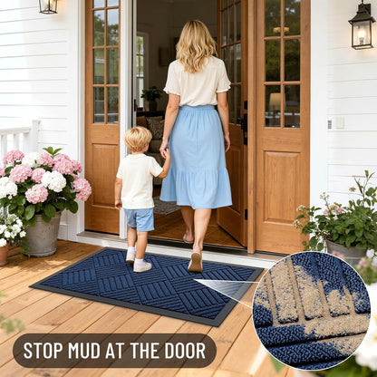 OLANLY Heavy-Duty Front Door Mat - Absorbent Non-Slip Indoor/Outdoor Doormat | Navy Blue Diamond 29.5x17