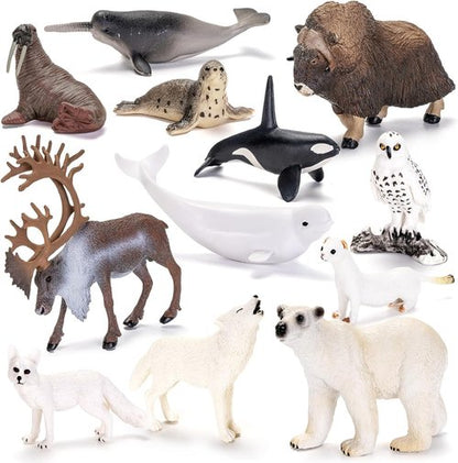 Arctic Polar Animal Figurines Set by [Brand Name] - 12 Realistic Plastic Toys | Includes Polar Bear, Orca & More