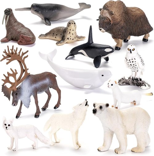 Arctic Polar Animal Figurines Set by [Brand Name] - 12 Realistic Plastic Toys | Includes Polar Bear, Orca & More