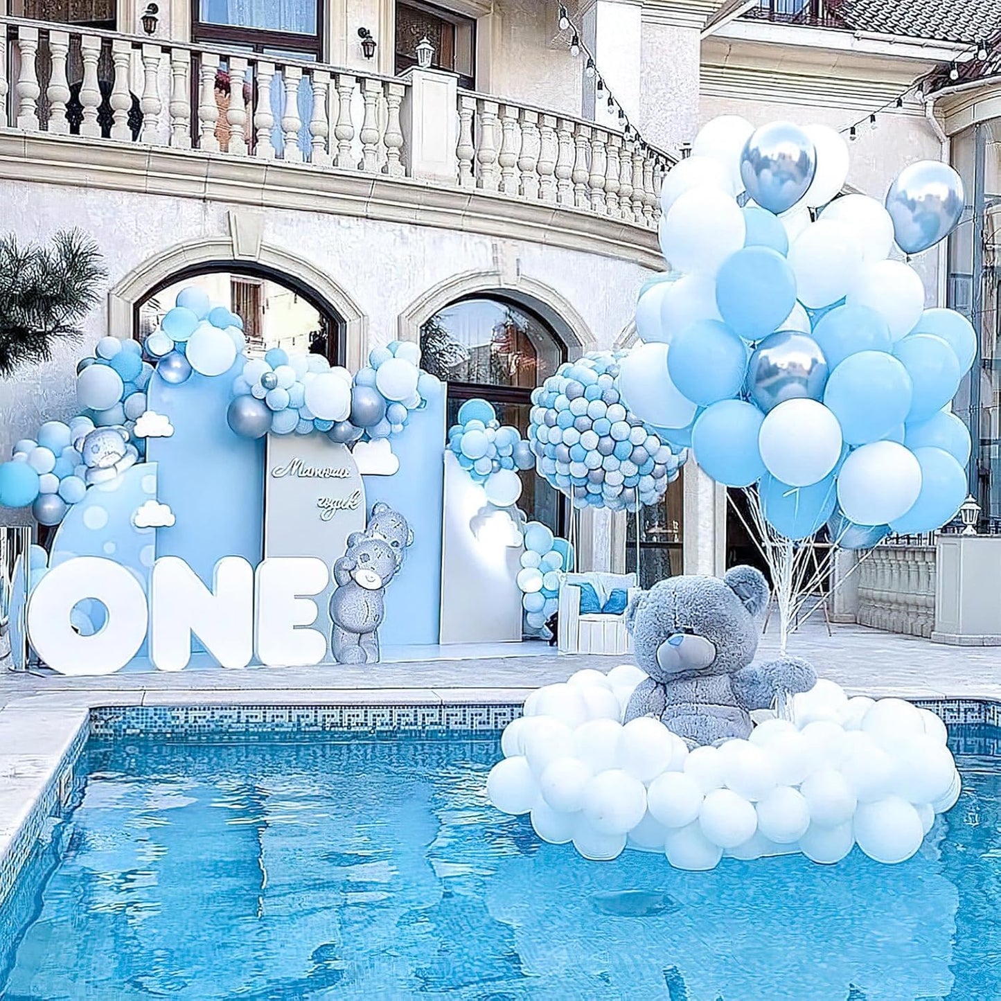 PartyWoo White & Light Blue Balloons - 100 Pcs Each, 12 Inch Perfect for Celebrations