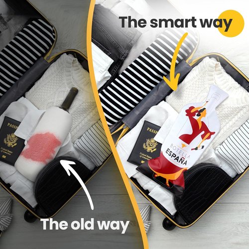 JIMMY THE FOX Reusable Wine Bags for Travel | 3-Pack | Durable Triple-Layer Bottle Protector Sleeve | Leak-Proof & Impact-Resistant | Airplane & Cruise Luggage | Wine Lover Gifts - Bottle Spain