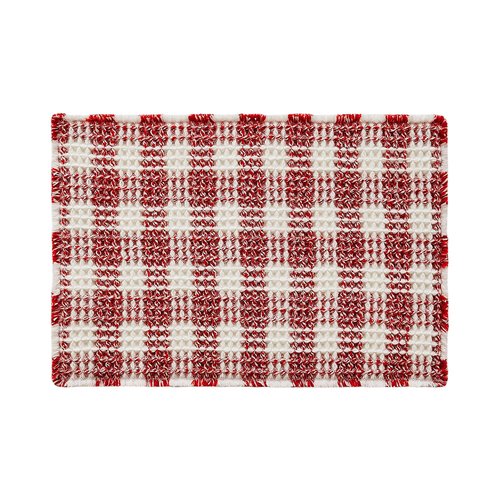 TYUU Waffle Bath Mat, Boho Christmas Bathroom Rugs Non Slip Washable Absorbent Checkered Bathroom Mat Quick Dry Cute Bath Mat, 24"x16" Red and White