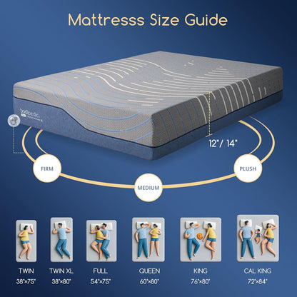 Queen Size Memory Foam Mattress - 12 Inch Medium Firm with Cooling Gel-Infused Cover | CertiPUR-US Certified