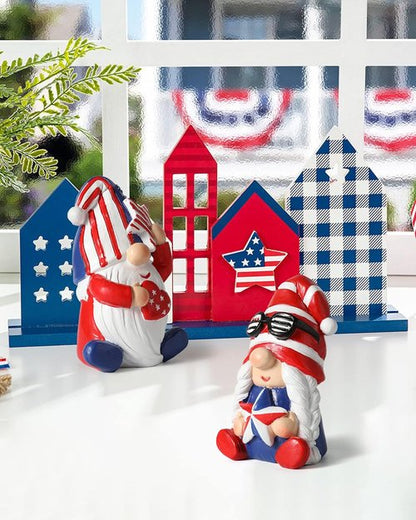 iStatue 4th of July Gnomes - Set of 2 Resin Patriotic Gnomes with American Flag - Festive Home Decor for Independence Day