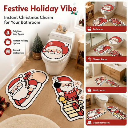 Dfl YE 3 Piece Novelty Christmas Bathroom Rug Set - Non-Slip Absorbent Bath Mats (Variation D)