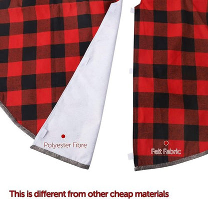 Juegoal 32-Inch Christmas Tree Skirt - Soft Red and Black Plaid Mat for Holiday Decor