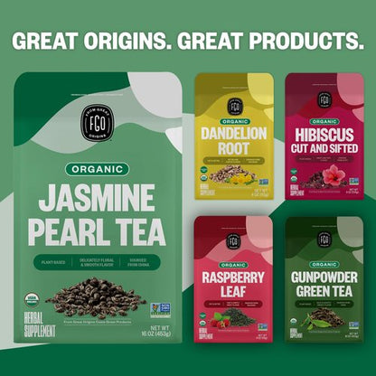 FGO Organic Jasmine Pearl Green Tea, Four Ounce, Loose Leaf, Resealable Bag, Packaging May Vary (Pack of 1)