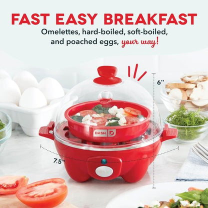 Dash Rapid Egg Cooker - Versatile Boiler, Poacher & Steamer - Holds 7 Eggs, Includes Recipe Guide - Red