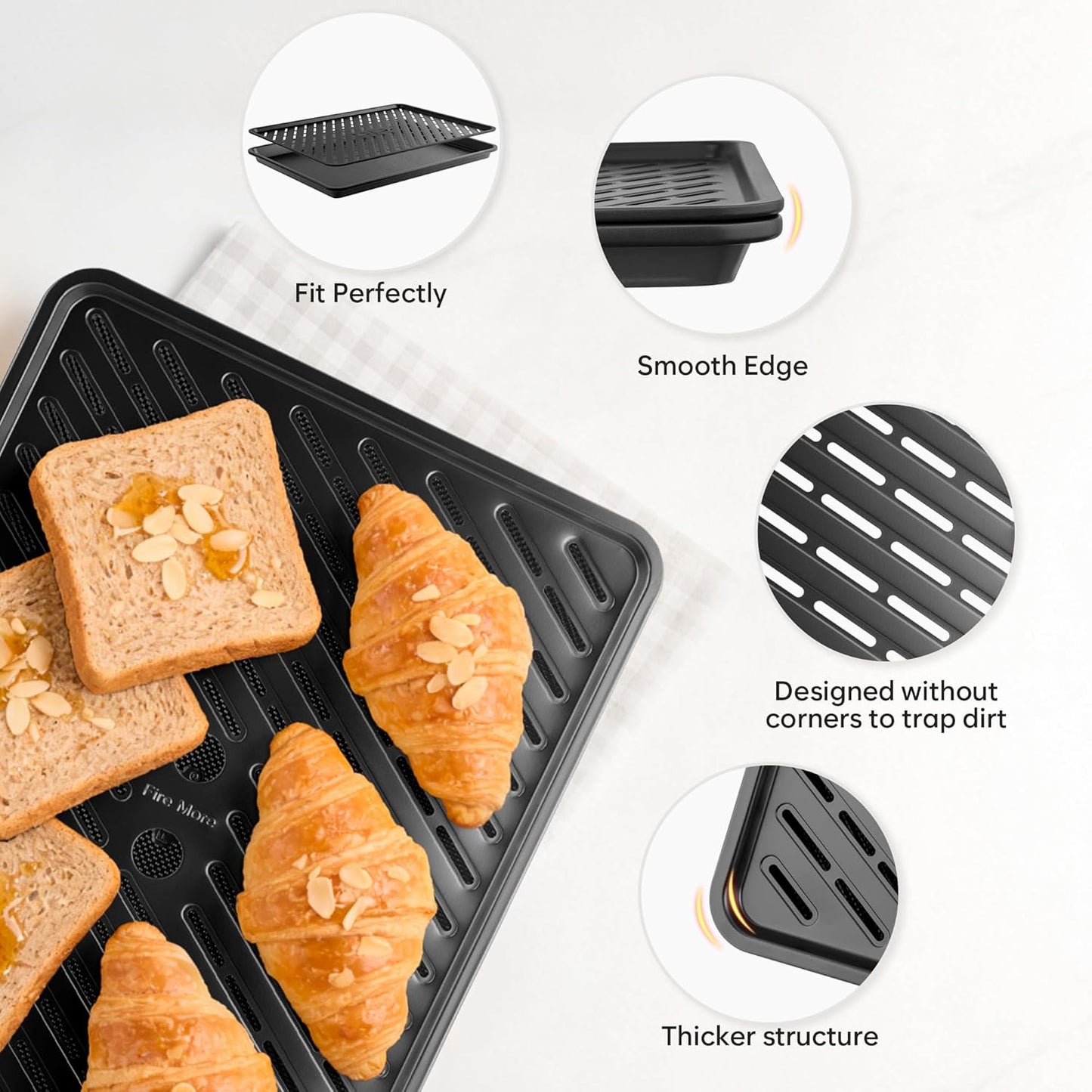 Skiennix Nonstick Cookie Sheets - Heavy Duty Baking Set with Cooling Rack | Set of 4, 0.8mm Thickness