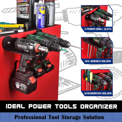 ULIBERMAGNET Power Tool Organizer - Heavy Duty 3-Slot Wall Mount Rack with Screwdriver Holder | Ideal for Garage & Workshop