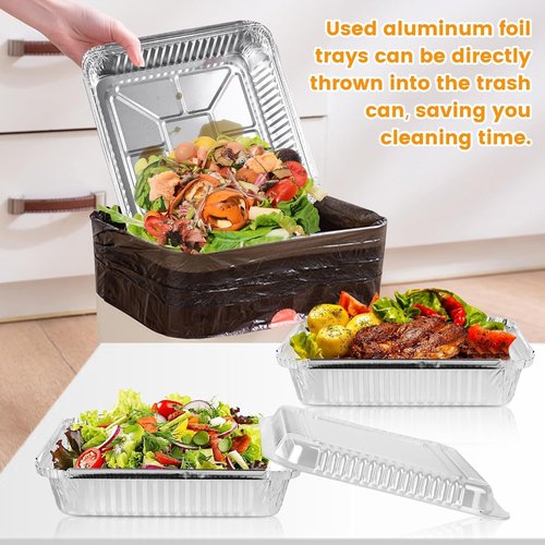 Aluminum Pans | 40 Pack 8x8 Inch Square Baking Pans with Clear Plastic Lids - Disposable Food Containers for Cooking & Storing