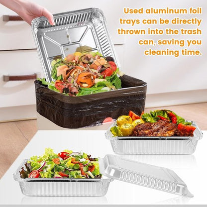 Aluminum Pans | 40 Pack 8x8 Inch Square Baking Pans with Clear Plastic Lids - Disposable Food Containers for Cooking & Storing