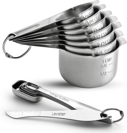 Spring Chef Stainless Steel Measuring Cups & Spoons Set - 14-Piece Nesting Kitchen Tool for Accurate Cooking & Baking