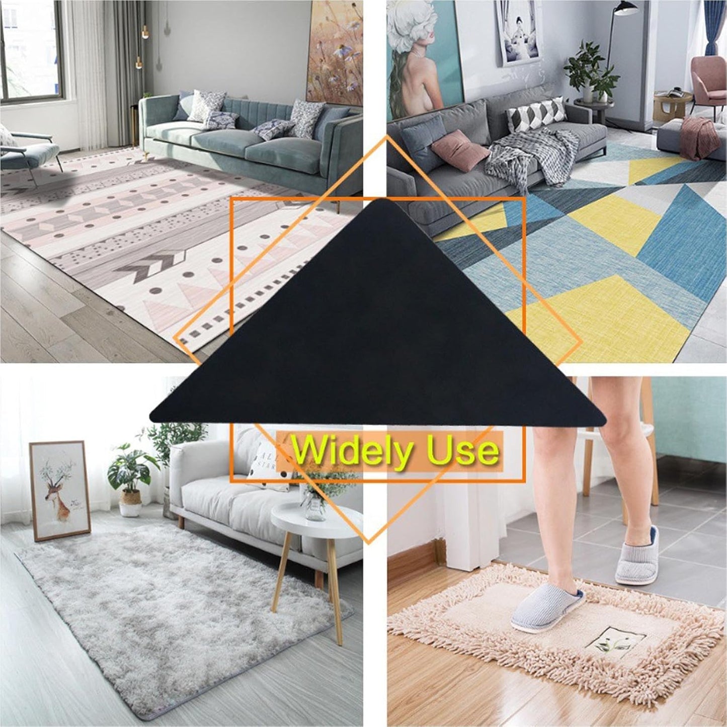 Skiennix Rug Corner Grippers - 12 Pcs Double-Sided Carpet Stickers for No-Damage Anti-Slip Support