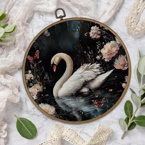 Gnmduw Vintage Moody Swan Wall Art - Framed Floral Canvas Print for Bathroom & Bedroom | 10x10 In