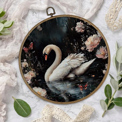 Gnmduw Vintage Moody Swan Wall Art - Framed Floral Canvas Print for Bathroom & Bedroom | 10x10 In