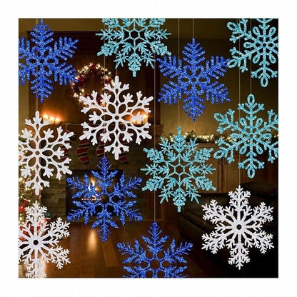 24 Pack 12" Glitter Hanging Snowflakes - Multicolor (Variation: White, Blue, Dark Blue)