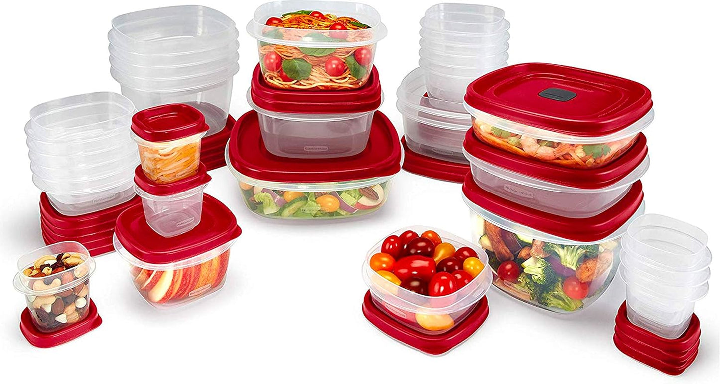 Rubbermaid 60-Piece Food Storage Container Set - Microwave & Dishwasher Safe, Red | Perfect for Meal Prep