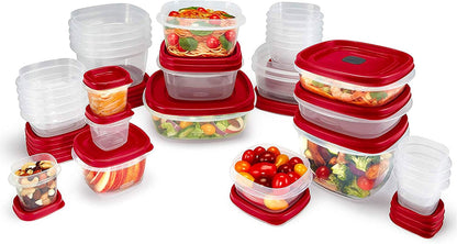 Rubbermaid 60-Piece Food Storage Container Set - Microwave & Dishwasher Safe, Red | Perfect for Meal Prep
