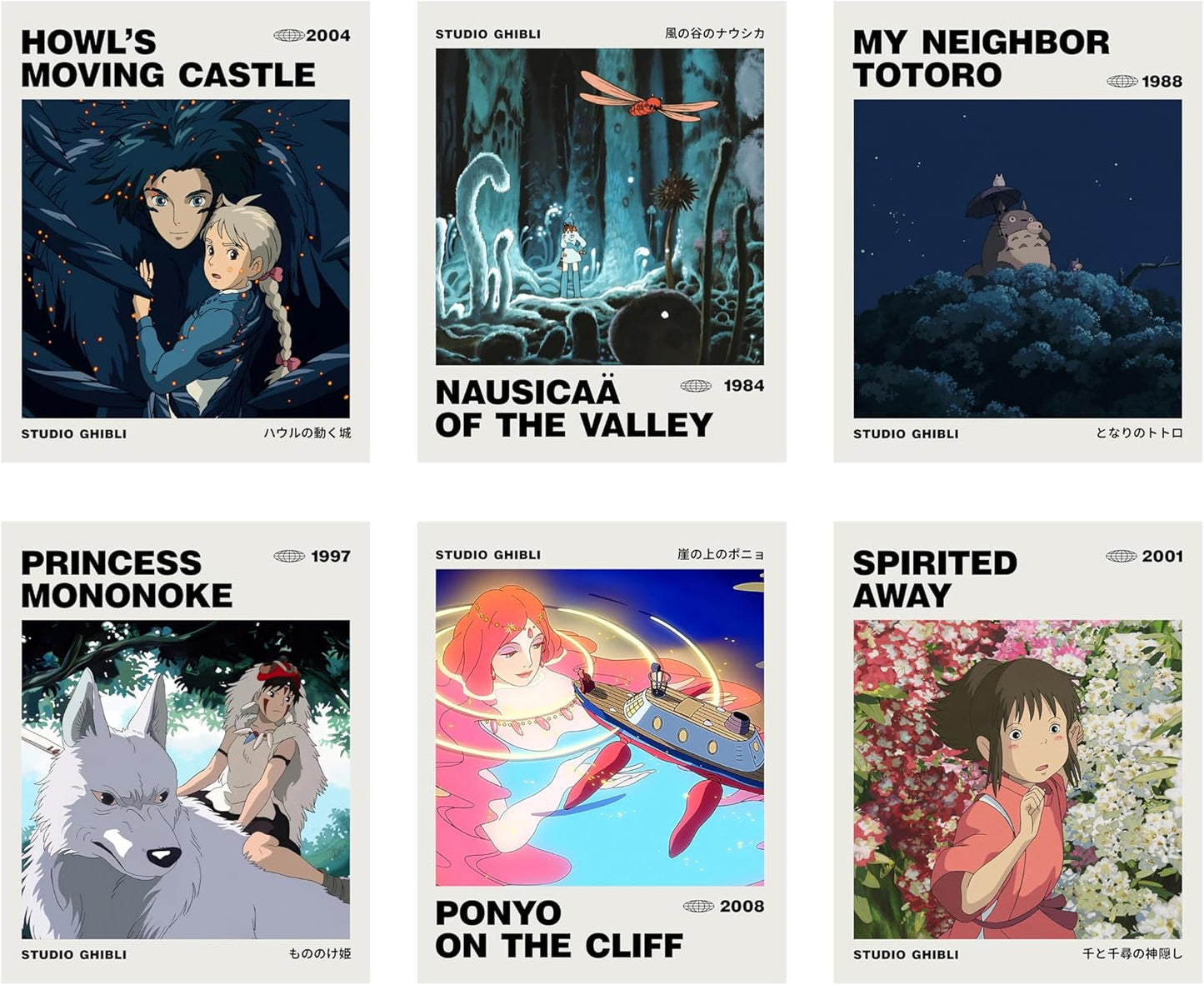 Ouroboros Art & Design Studio Ghibli Anime Posters - Hayao Miyazaki Wall Decor - Pack of 6 | 8x10 Inch, 300 GSM Paper