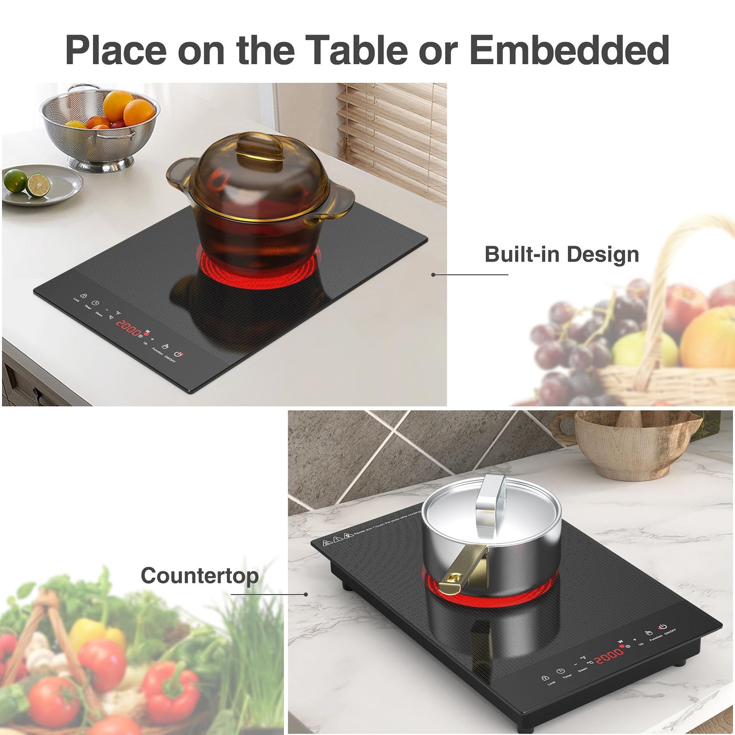 VBGK Electric Cooktop,110V Electric Stove Top,Single Burner Electric Cooktop LED Touch Control,9 Power Levels, Kids Lock &Timer,Overheat Protection,2000W Portable Induction Cooktop