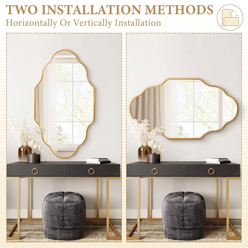 Octopus Gold Scalloped Wall-Mounted Mirror, 36"L x 20"W, Premium Metal Frame