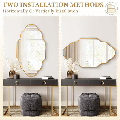 Octopus Gold Scalloped Wall-Mounted Mirror, 36"L x 20"W, Premium Metal Frame