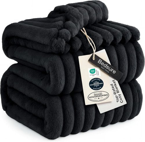 Bedsure GentleSoft Blanket - Cozy Queen Size Fleece Throw for Women | Black, 90x90 Inches