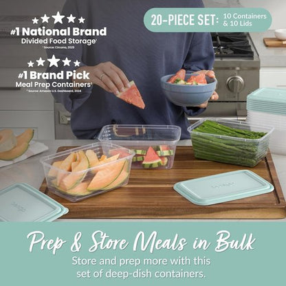 Bentgo Prep - Extra-Large 8-Cup Deep-Dish Storage Containers | 20-Piece Set, Reusable & BPA-Free, Aqua Splash