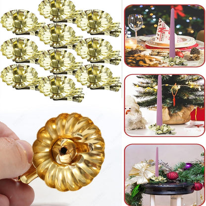Skiennix Gold Flower-Shaped Candle Holders - 20PCS Clip-On Design for Christmas & Special Occasions