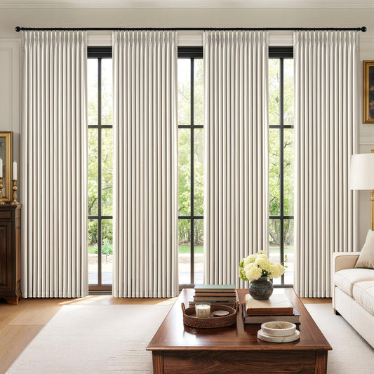 MIULEE 100% Blackout Curtains - 90-Inch Long, Thick Linen, Memory Trained Pleat - 4 Panel Set in Birch