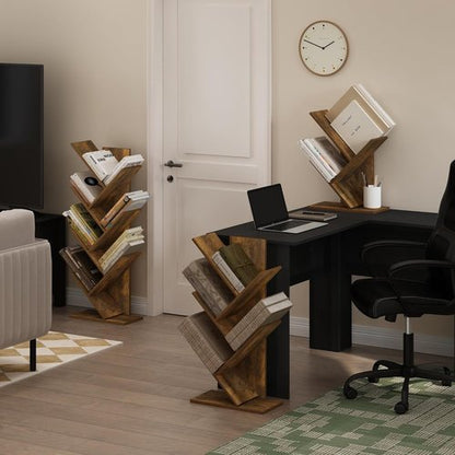 Furinno 7-Tier Tree Bookshelf - Stylish Angled Open Design for Room Decor | Amber Pine, 8.4 x 15.7 x 39.4