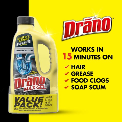 Drano Max Gel Drain Clog Remover and Cleaner for Shower or Sink Drains, Unclogs and Removes Hair, Soap Scum, Blockages, Commercial Line, 42 oz (Pack of 2)