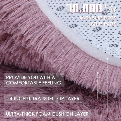 OLANLY 3x5 Soft Fluffy Shaggy Bedside Rug - Machine Washable Indoor Carpet for Kids & Nursery | Blush Color